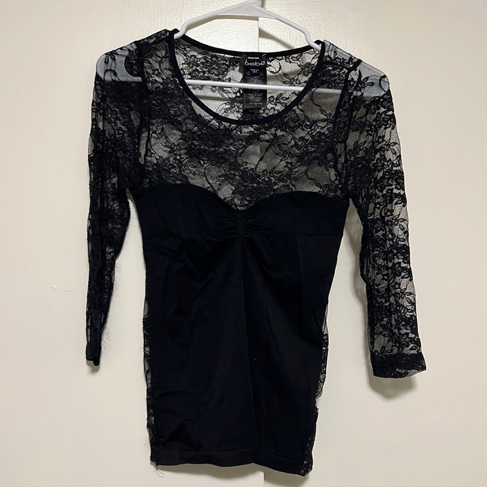 Bebe 3/4 lace sleeve top